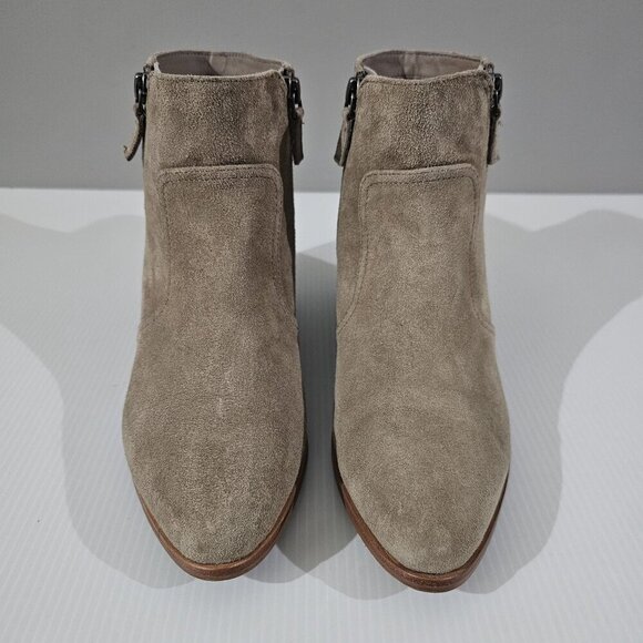 Johnston & Murphy Trista Ankle Bootie Womens 7 Taupe Suede Double Zip Low Heel - Picture 6 of 16